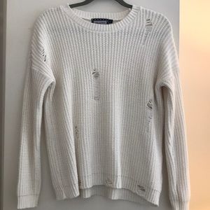 Girl In Mind White Distressed Sweater